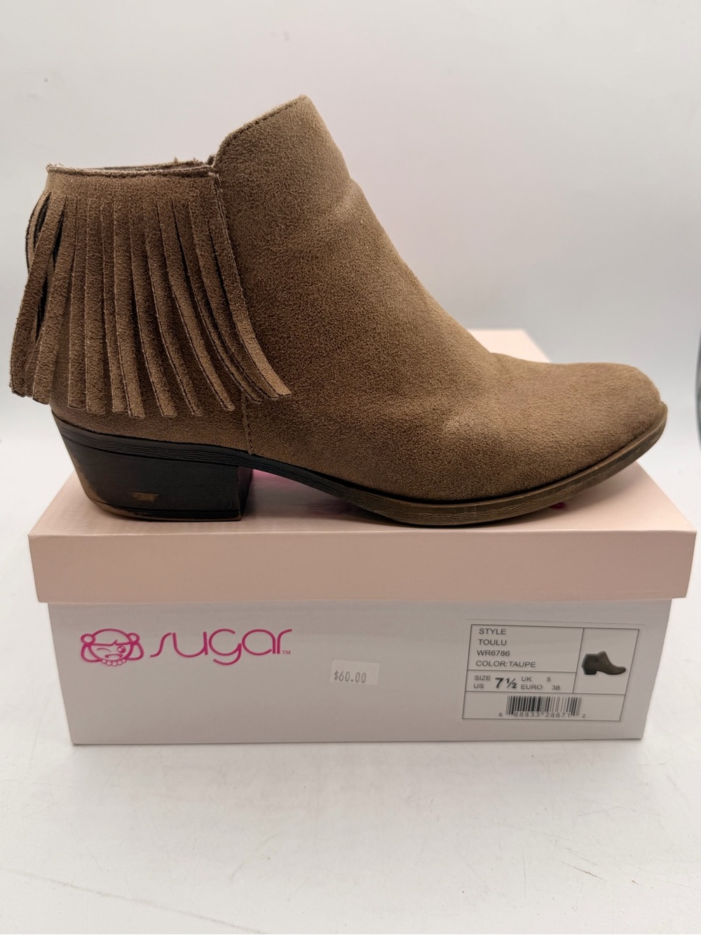 NIB SUGAR TOULU TAUPE FRINGE ANKLE BOOTS WOMEN’S SIZE 7.5